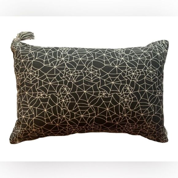 Halloween Decorative Reversible Throw Pillow Spider Web Tassels 12X18 - Picture 2 of 6